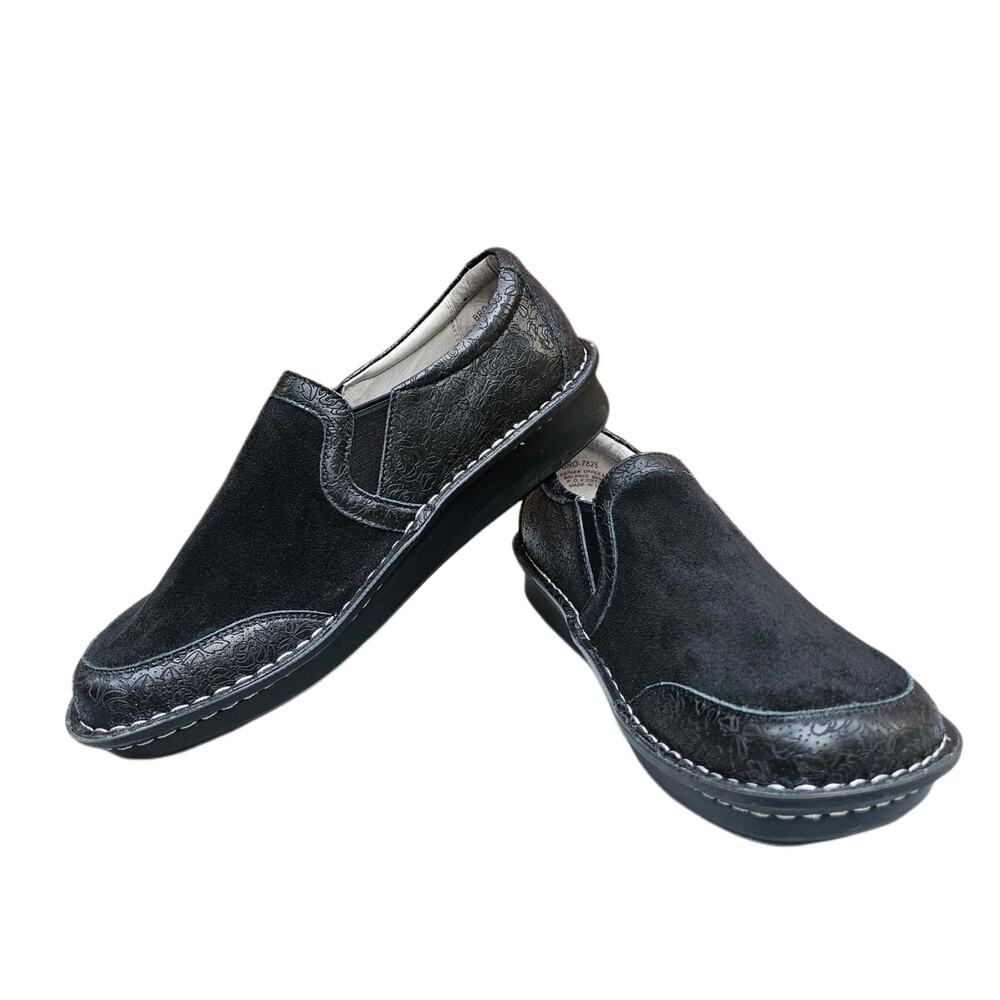 Black Clogs Alegria Brook Size EU 41 US 10.5-11 Suede Rose Floral Leather